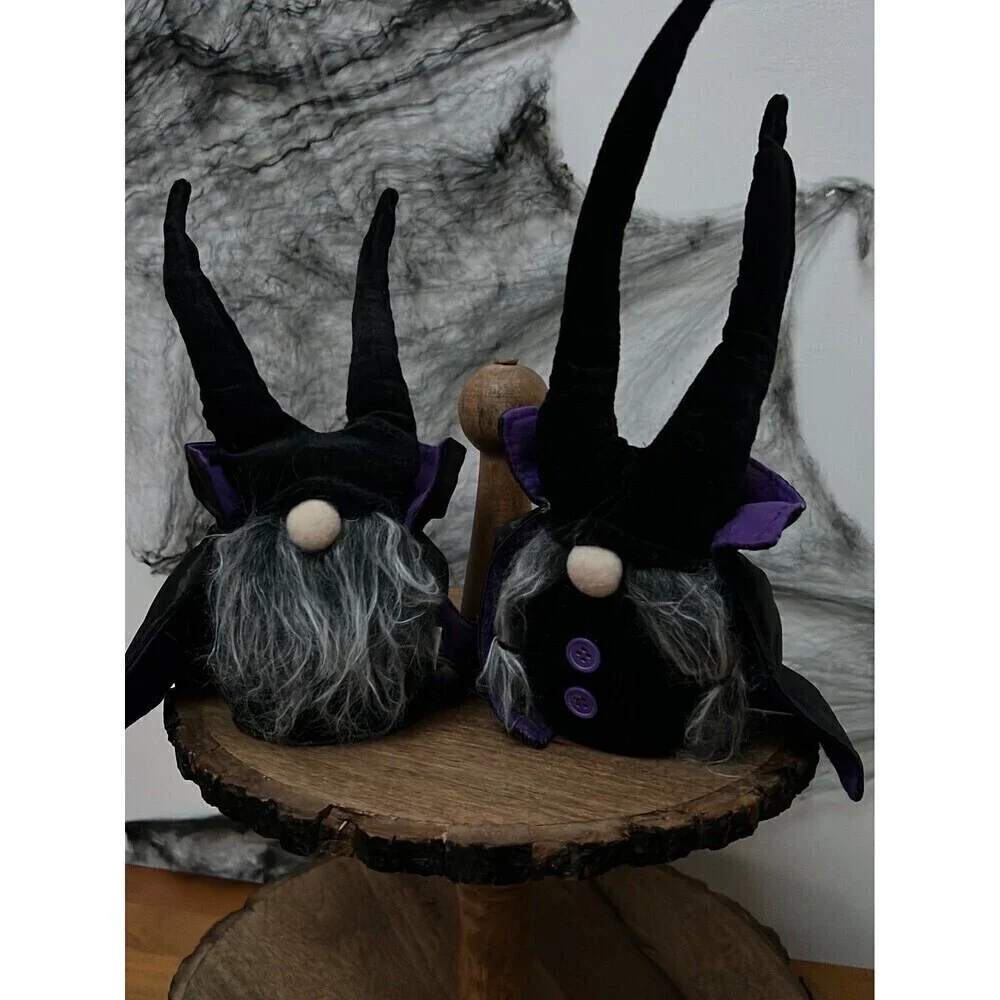 New Pair Halloween Light Up Gnomes, Tiered Tray Shelf Decor